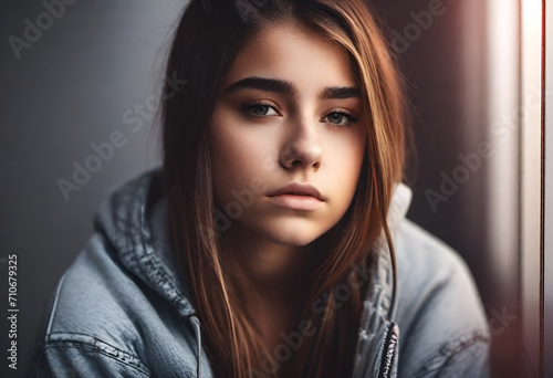 sad teenager girl on minimal background psychological therapy  