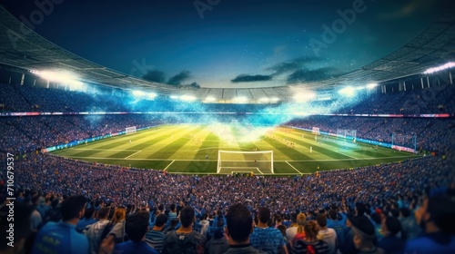 Football Championship Stadium with Crowd of Fans: Soccer Football Match Championship: stadium 3d rendering, the imaginary soccer arena