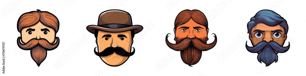 Set of portraits of mustachioed menю Cartoon vector illustratipon