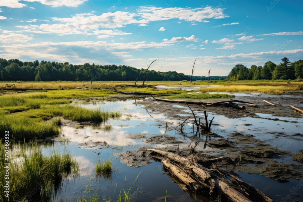 View of a wetland as conservation and sustainability background