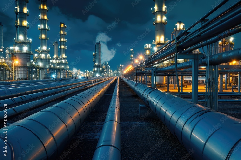 View of pipelines leading to oil refineries View of pipelines leading to oil refineries