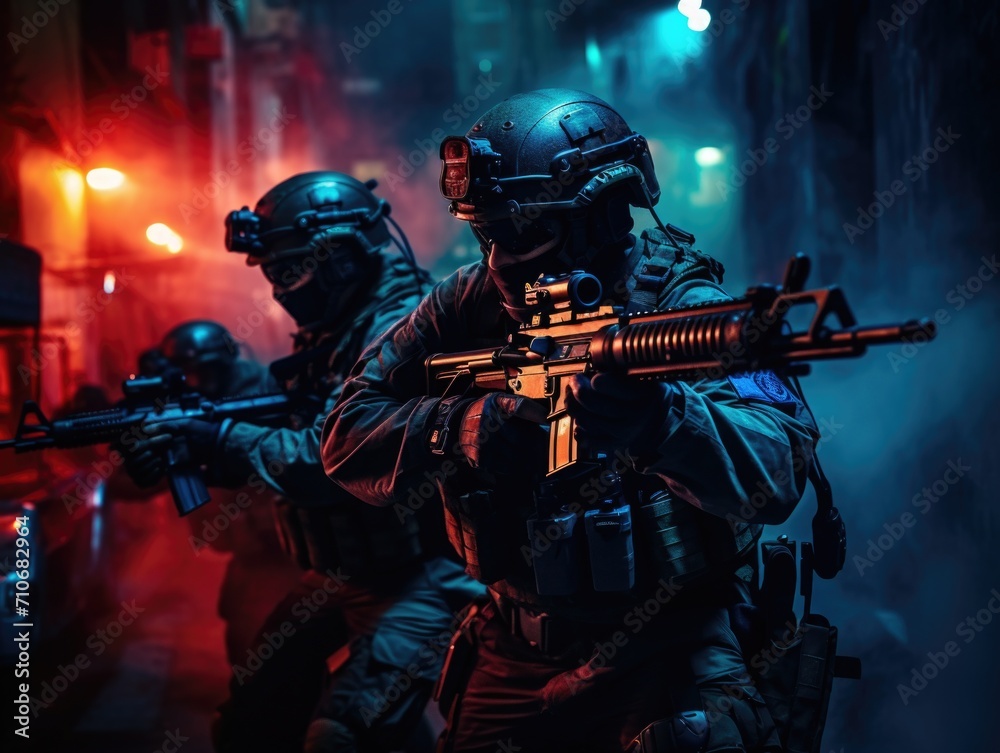 Special forces operators about to strike in night