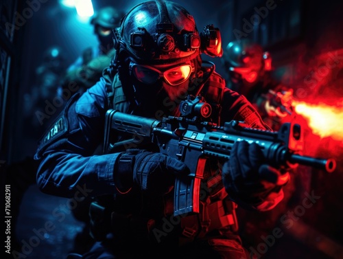 Special forces operators about to strike in night
