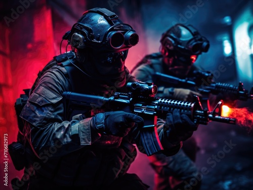 Special forces operators about to strike in night