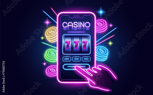 Casino online, Vegas 777 slots, phone screen game. Vector illustration  © hobbitfoot