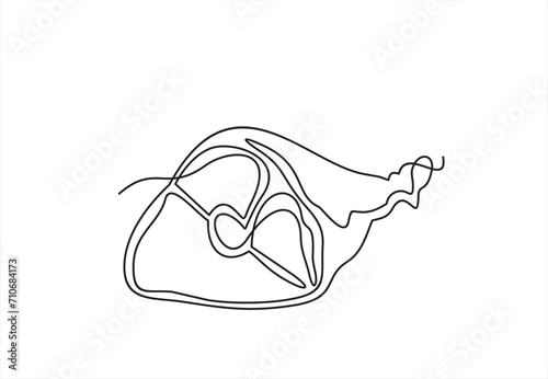 Pork knuckle continuous line drawing. One line art of raw meat, meat on the bone, pork.