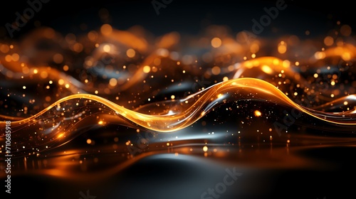 Abstract Golden Wave with Glowing Particles on Dark Background  