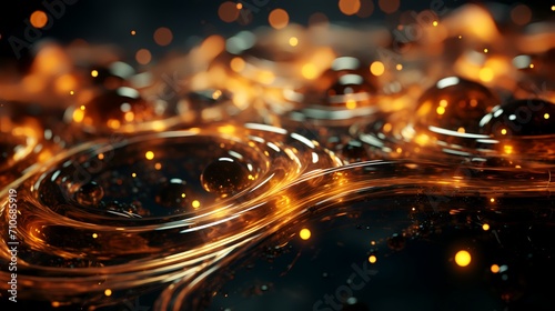Abstract Golden Wave with Glowing Particles on Dark Background