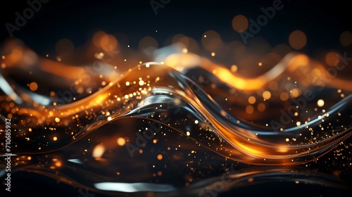 Abstract Golden Wave with Glowing Particles on Dark Background  