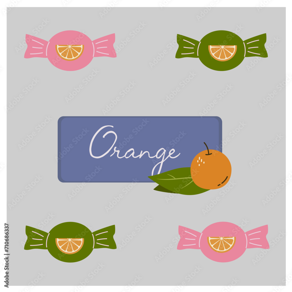 Flat Design Illustration with Orange Candy 