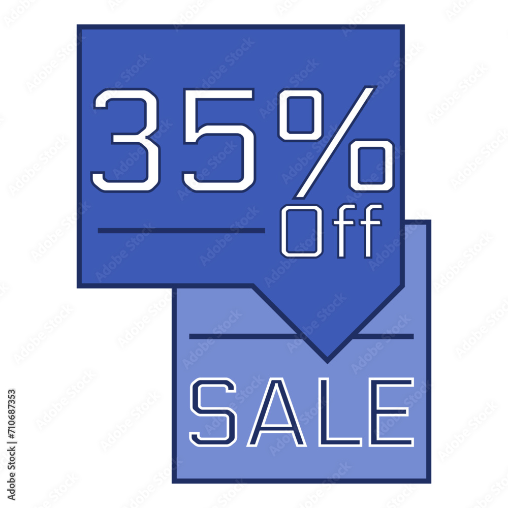 35% off written in a blue rectangular speech bubble. Sale.