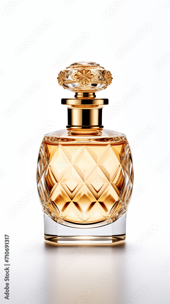 Golden Perfume Bottles Isolated on White Background Golden Perfume Bottles Isolated on White Background