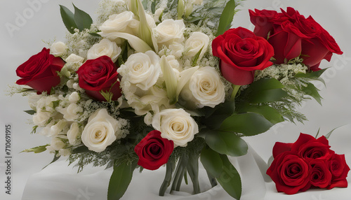 Indulgent Opulence  Luxurious Comfort Enhanced by a Bouquet of Red Roses