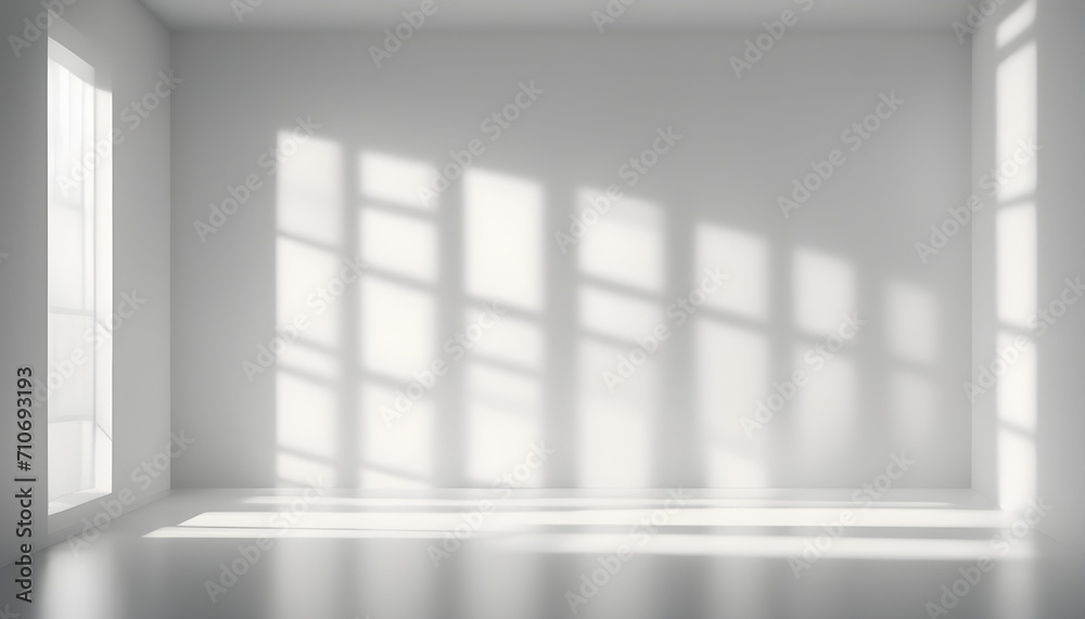 Harmonious Simplicity: Exploring Realistic and Minimalist Blurred Natural Light Windows, Shadow Overlay on Wallpaper Texture, and Abstract Backgrounds. Creating a Minimal Abstract Light White Backgrou