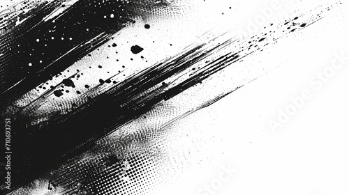 Explore urban vibes with a subtle halftone grunge. Distressed texture adds character to this abstract background. Vector AI illustration in black, isolated on white, offers a mild textured effect. photo