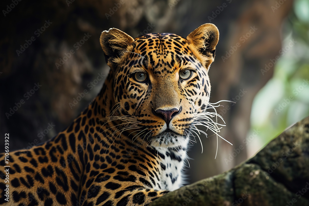 Obraz premium Leopard in a tense pose, close-up