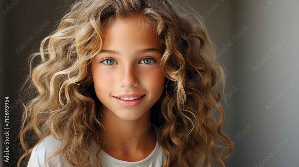 portrait of happy young Caucasian blonde hair little girl on gray background. portrait of happy young Caucasian blonde hair little girl on gray background.