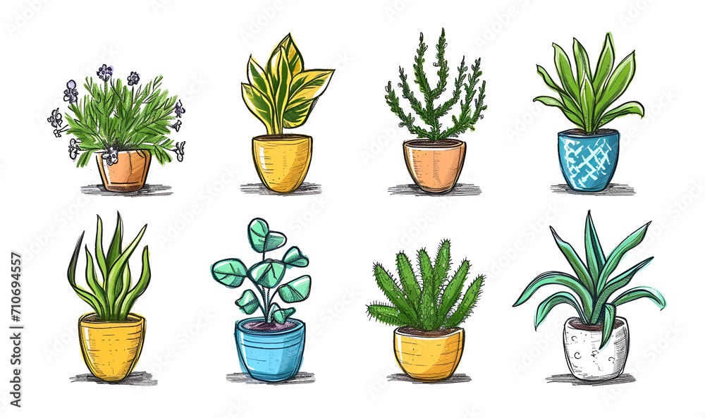 Illustration of potted houseplants Illustration of potted houseplants