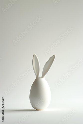 White easter egg with bunny ears on a white background.Minimal concept.All white.