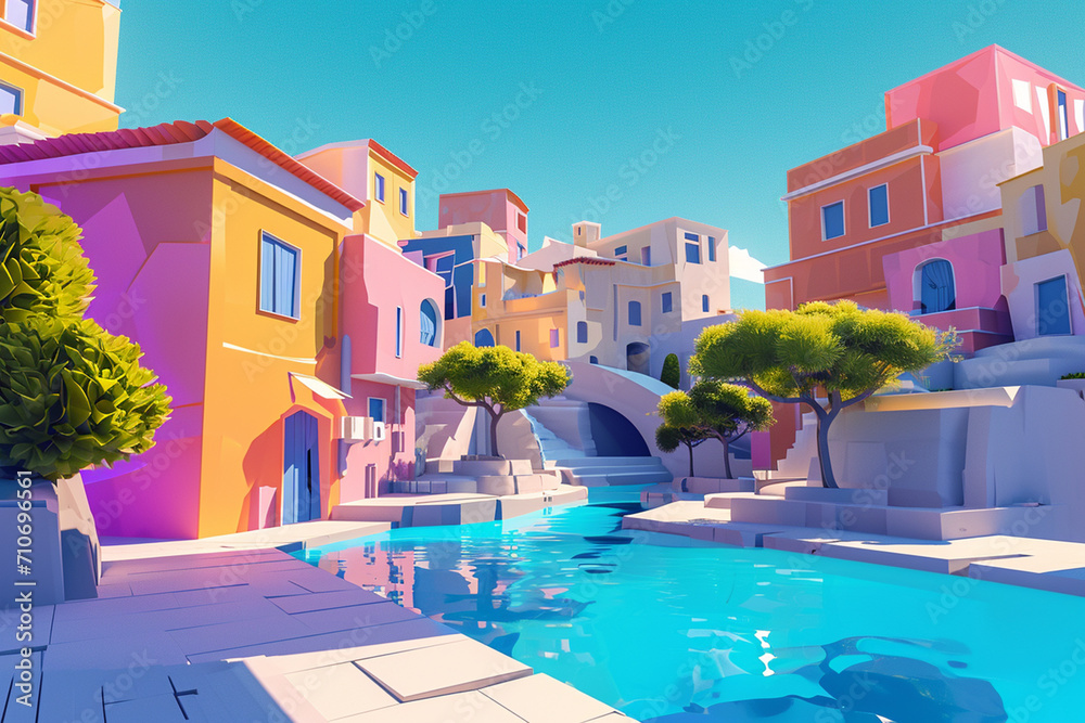 Fototapeta premium Game background 3d stylish architecture illustration