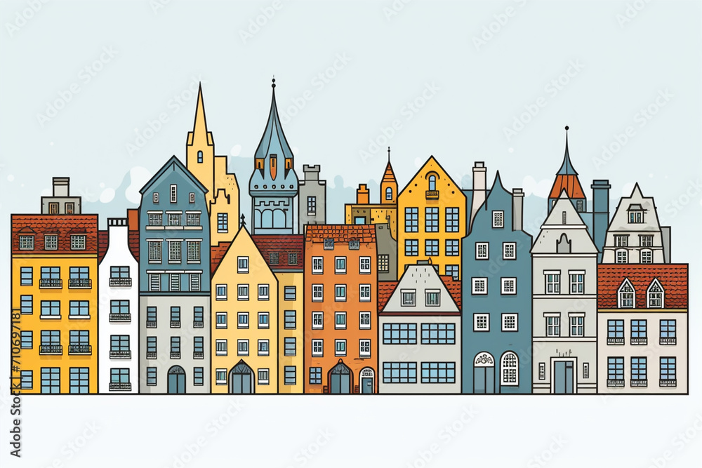 European houses on a white background in vector style