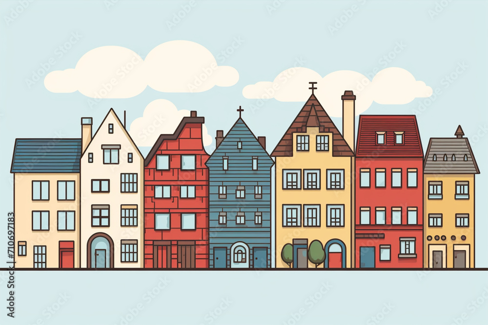 Set of beautiful European houses in vector style