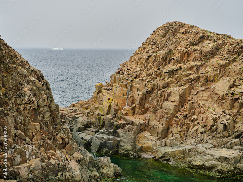 Rugged and rocky cliffs on Fogo Island Newfoundland, Labrador