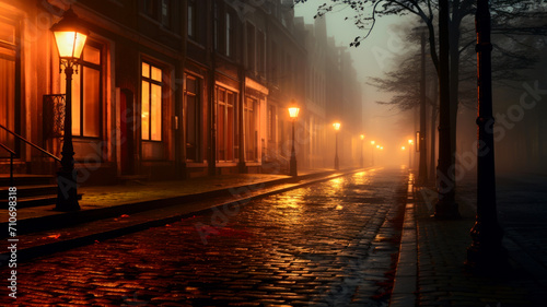 Foggy autumn night in town