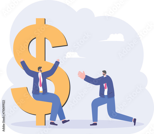 Poor businessman begging rich businessman, illustration vector cartoon


