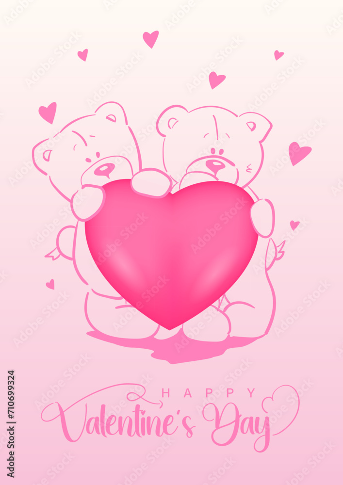 Valentine's Day Postcard Featuring Two Teddy Bears Embracing a Pink Heart. 'Happy Valentine's Day' Sparkles in Glittering Pink Font with a Lovely Shadow. Share the Warmth! Valentine's Day Postcard Featuring Two Teddy Bears Embracing a Pink Heart. 'Happy Valentine's Day' Sparkles in Glittering Pink Font with a Lovely Shadow. Share the Warmth!