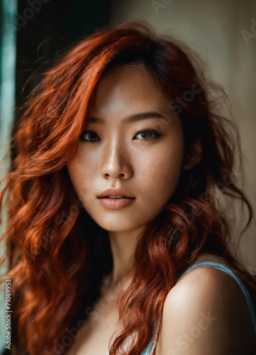Asian girl with red heir