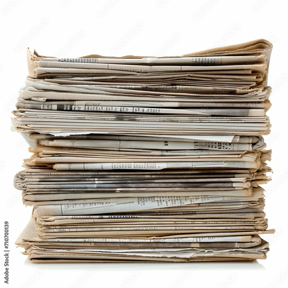 Stack of Various Newspapers Isolated on White Background. Generative ai Stack of Various Newspapers Isolated on White Background. Generative ai