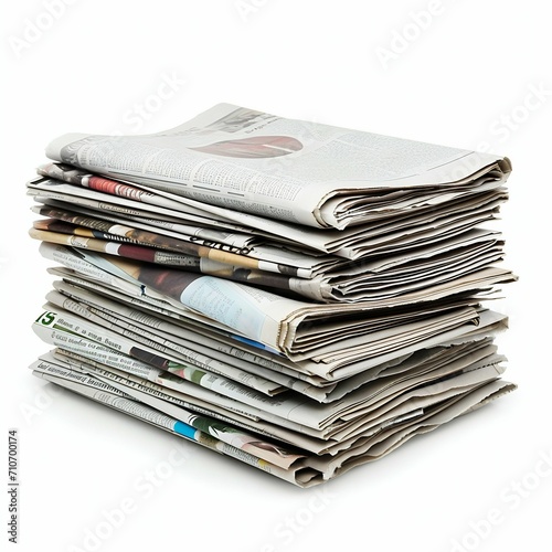 Stack of Various Newspapers Isolated on White Background. Generative ai