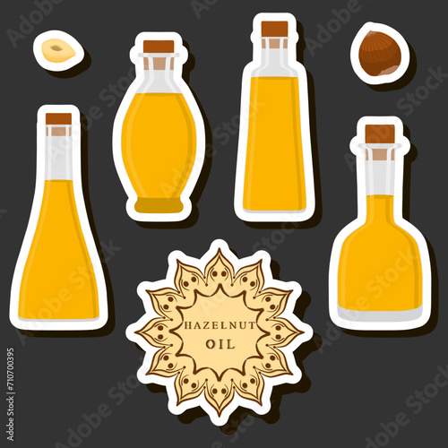 Illustration on theme big set different types liquid oil, bottle various size