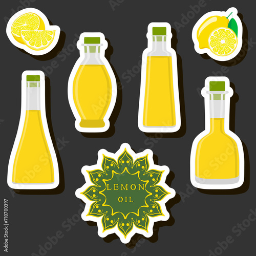 Illustration on theme big set different types liquid oil, bottle various size