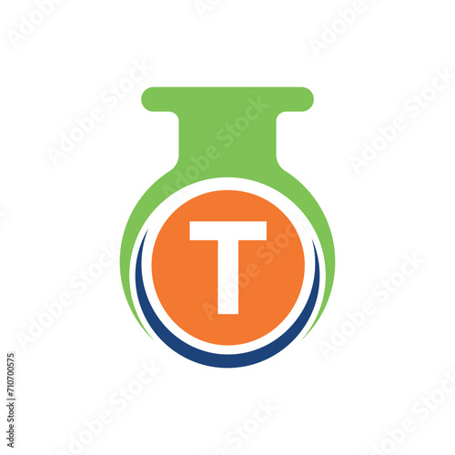 Medical Lab Logo combine with letter T vector template