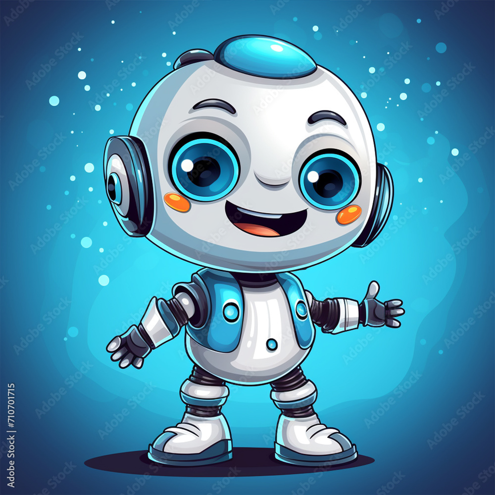 Cartoon robot with AI, artificial intelligence