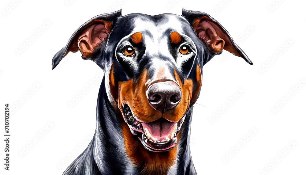 portrait of a doberman dog on white background, art design