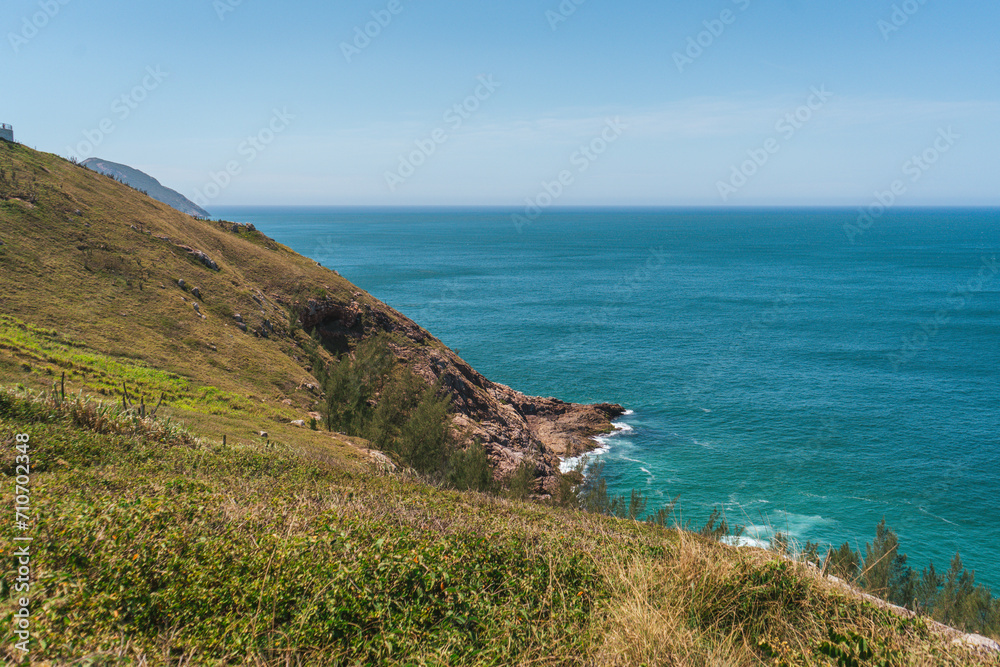 Beautiful view of the ocean from a hill at Arraial do Cabo, Rio de Janeiro, Brazil