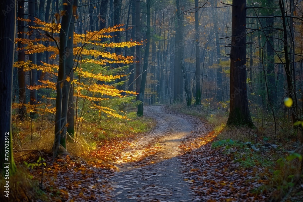 Obraz premium autumn forest in the morning. 