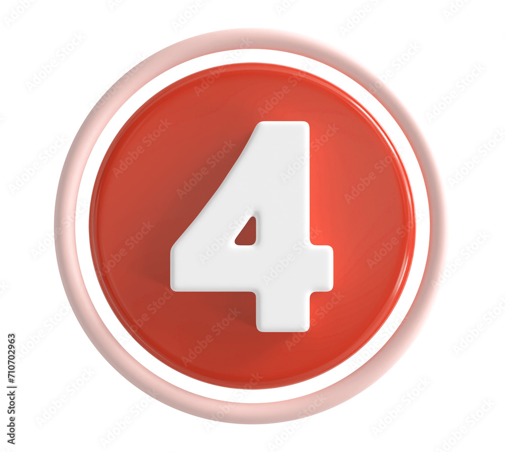 Fototapeta premium 3d number 4 red icon