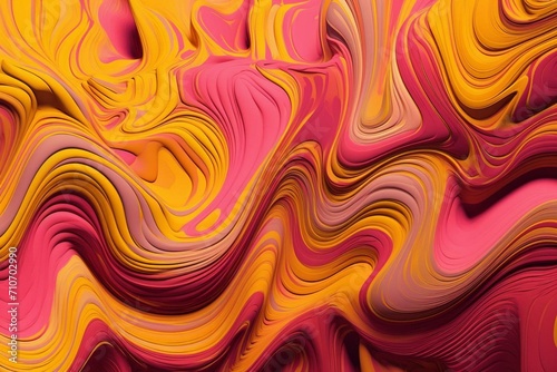 Abstract, vibrant, wave-like pattern with pink and yellow colors. Generative AI