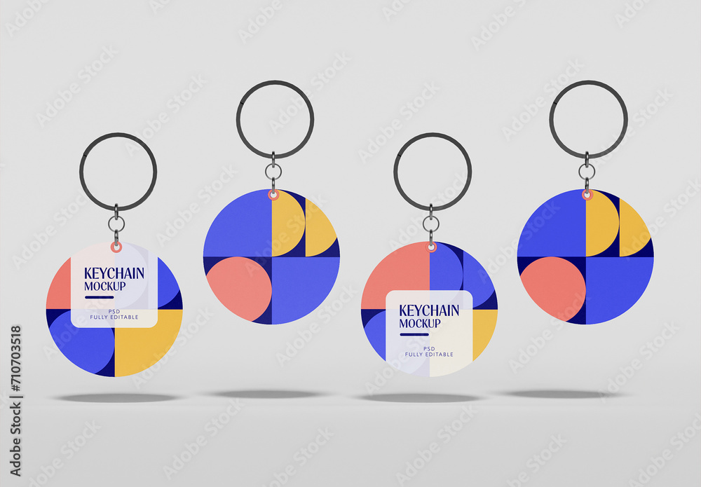 Four Floating Round Keychains Mockup Stock Template Adobe Stock