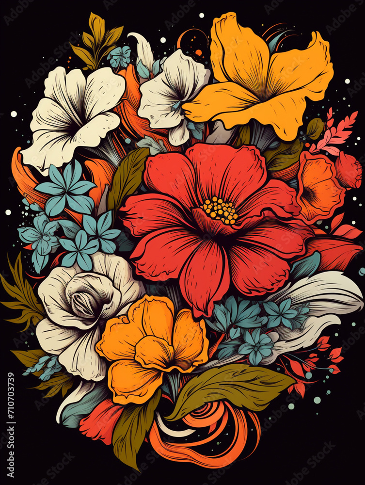 t-shirt design, flowers created with Generative Ai