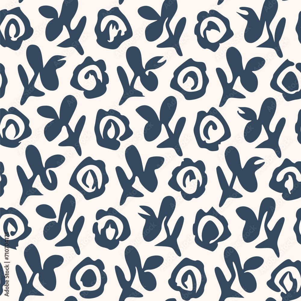 Black and white seamless pattern with flowers.