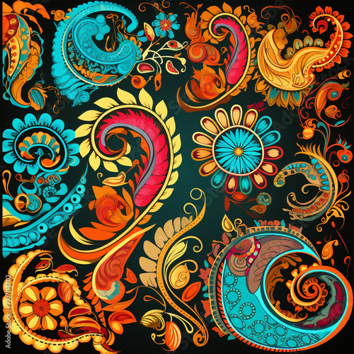 Bright colorful oriental ornament, background, pattern or print