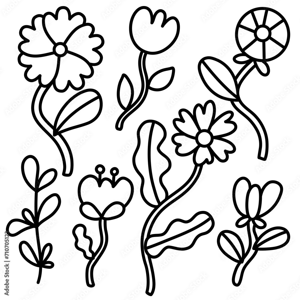 Doodle flower and leave black line Doodle flower and leave black line