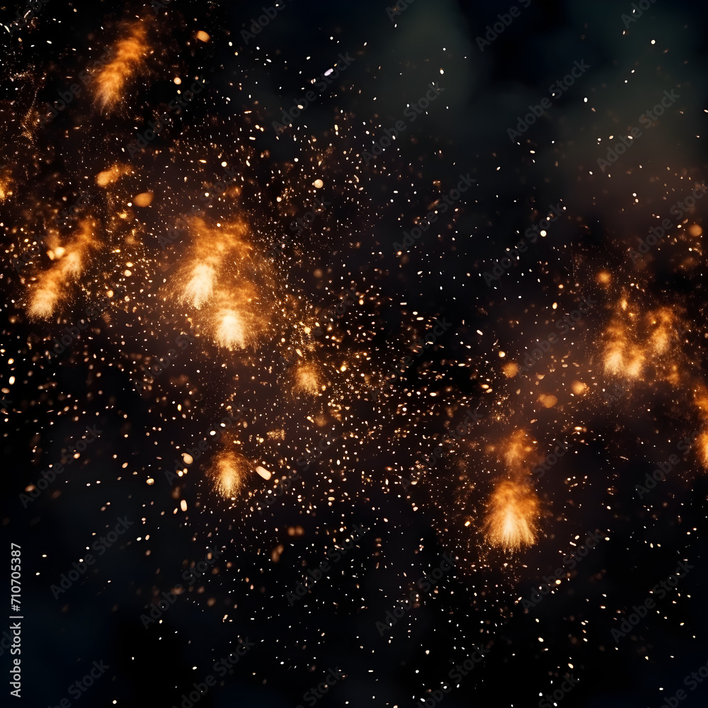 Fototapeta premium Fire embers particles over black background. Fire sparks background. 
