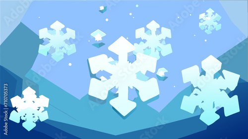 snow dust freezing granules are frozen. Snow sky, buckwheat blue white background