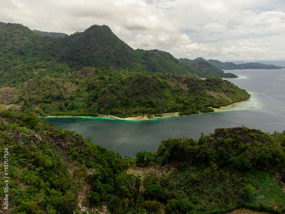 a small island surrounded by trees and water in maluku